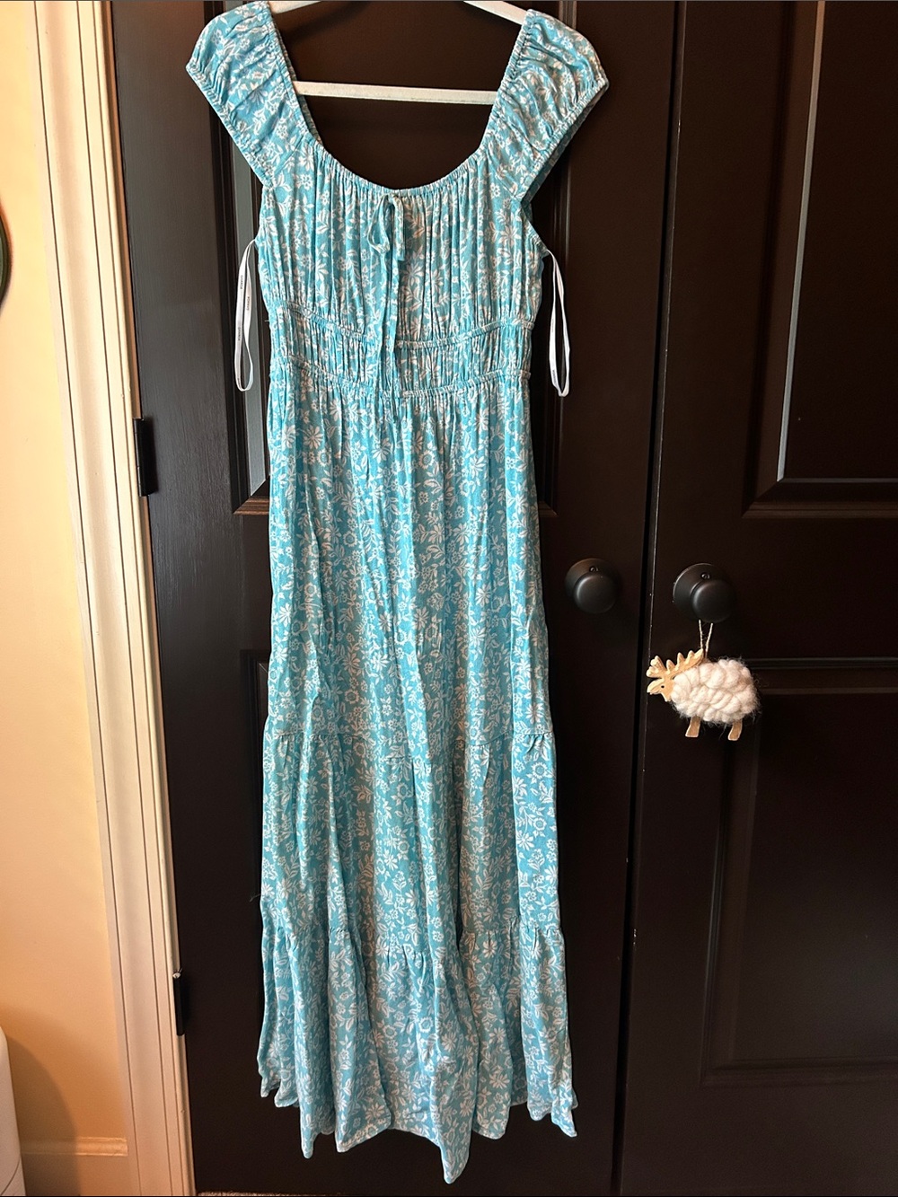 Ghanda Cap Sleeve Floral Tiered Smocked Waist Maxi Dress